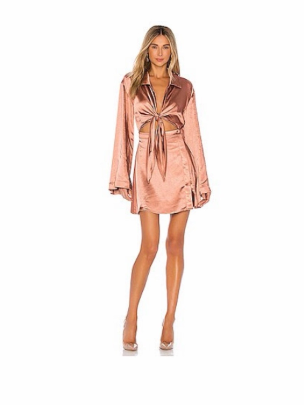 L'Academie PHILLIPA MINI DRESS
Satin Tie-Front Mini Dress in Copper